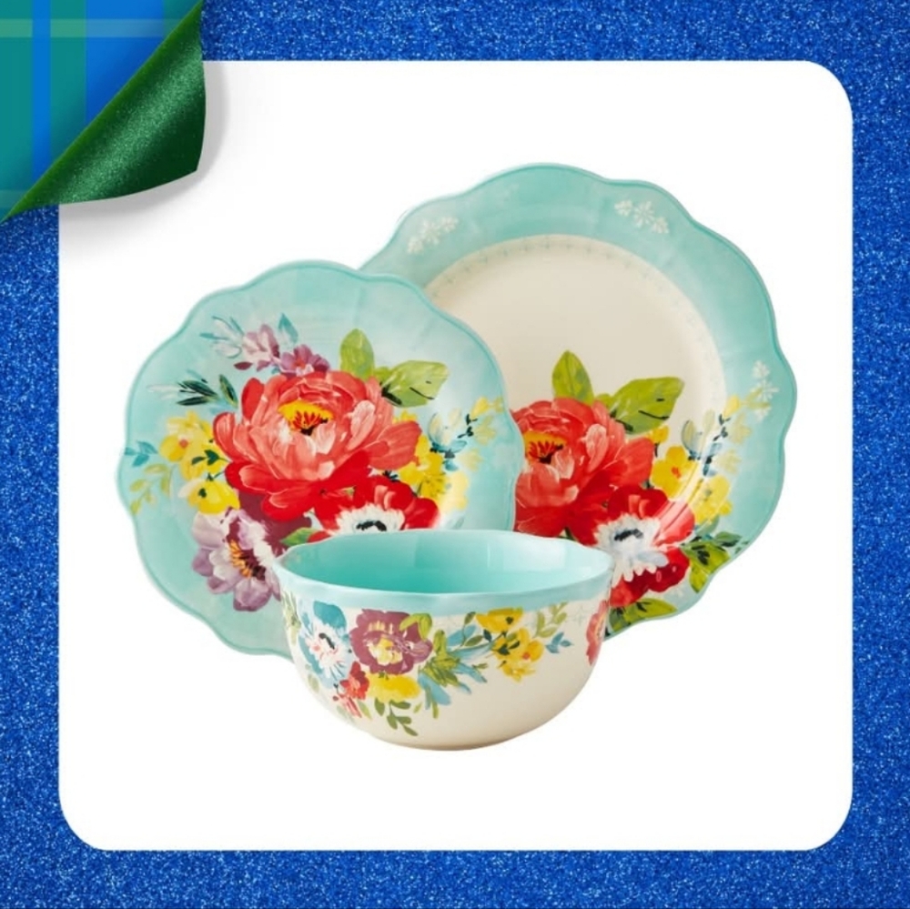 🎁 New Pioneer Woman Sweet Romance Blossoms 12 Piece Dinnerware Set